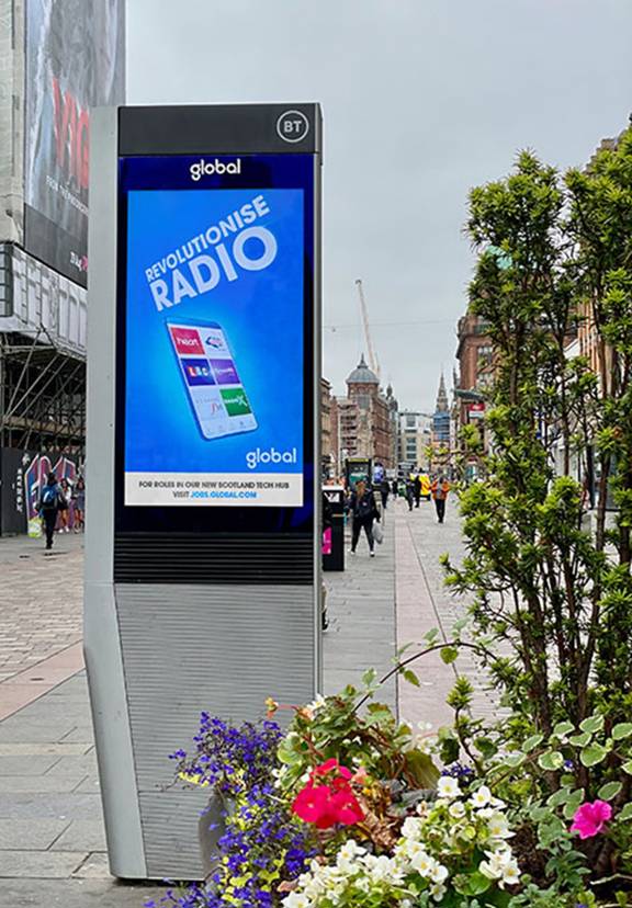 Global Media's digital advertising billboard on Argyll Street in Glasgow