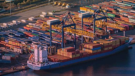 Container ship docked in Grangemouth port