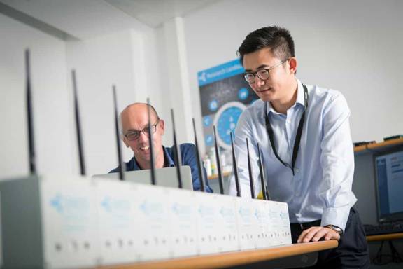 Stuart Simpson and Leo Meng at CENSIS, Scotland's Innovation Centre for sensing, imaging and Internet of Things (IoT) technologies