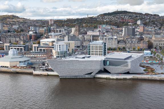 Dundee city with V&A museum in foreground