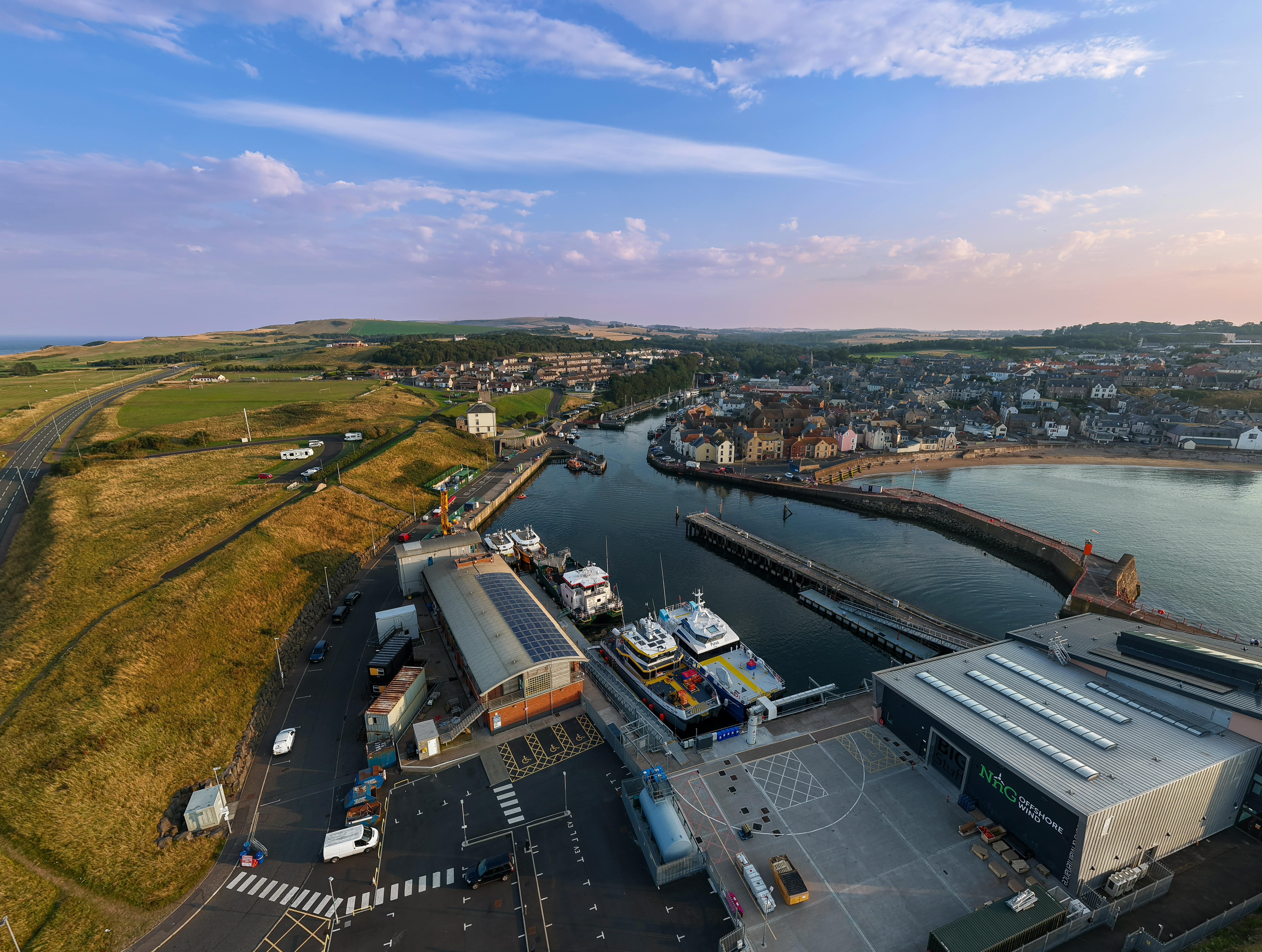 Aerial view of Eyemouth Harbour infrastructure