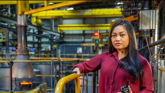 Woman at engineering facility in Scotland