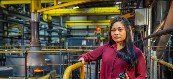Woman at engineering facility in Scotland