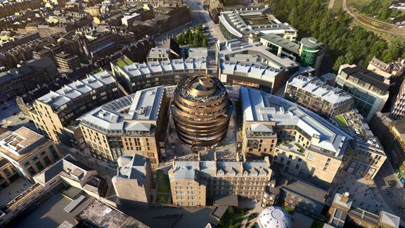 Aerial view of St. James Quarter in Edinburgh