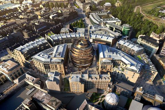 Aerial view of St. James Quarter in Edinburgh