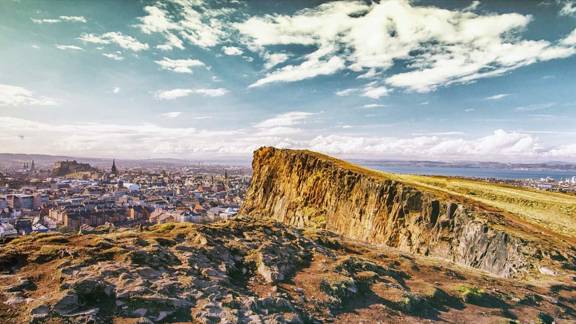 Edinburgh city view from top of Arthurs Seat