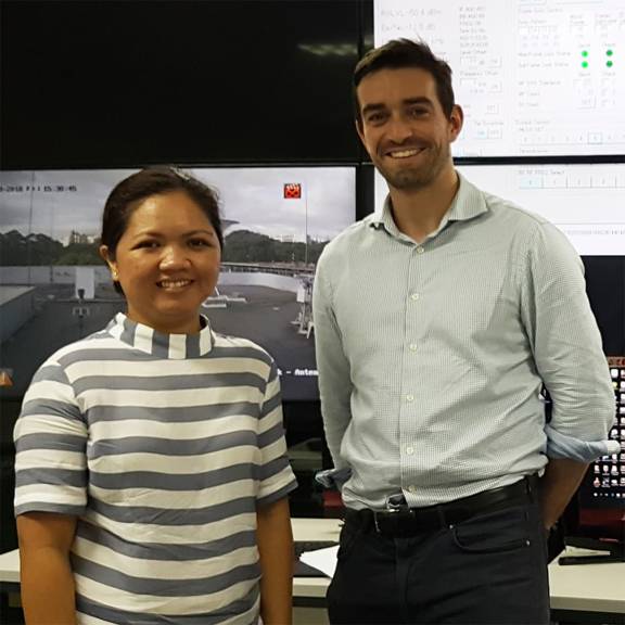 Dr Murray Collins, space lead at Bayes Centre, Edinburgh with Professor Gay Perez at the Philippines Space Agency control centre