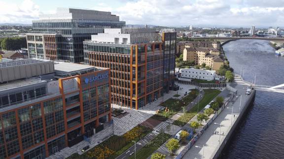 Barclays campus in Glasgow looking west along the River Clyde