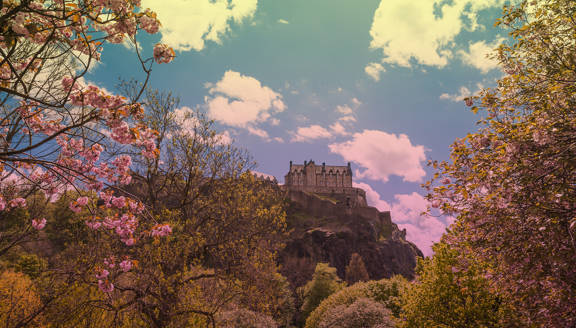 View from Edinburgh's Princes Gardens towards Edinburgh Castle