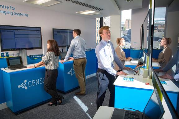 Staff in a lab at Scotland's Innovation Centre for sensing, imaging and Internet of Things (IoT) technologies